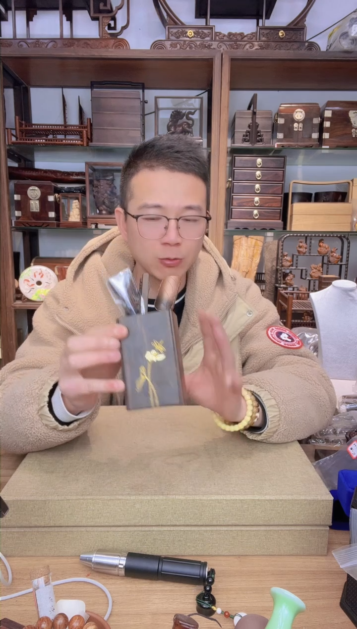 【闪购商品】乌木类书架3084黑檀嵌铜蜓悦方茶道组合6件套