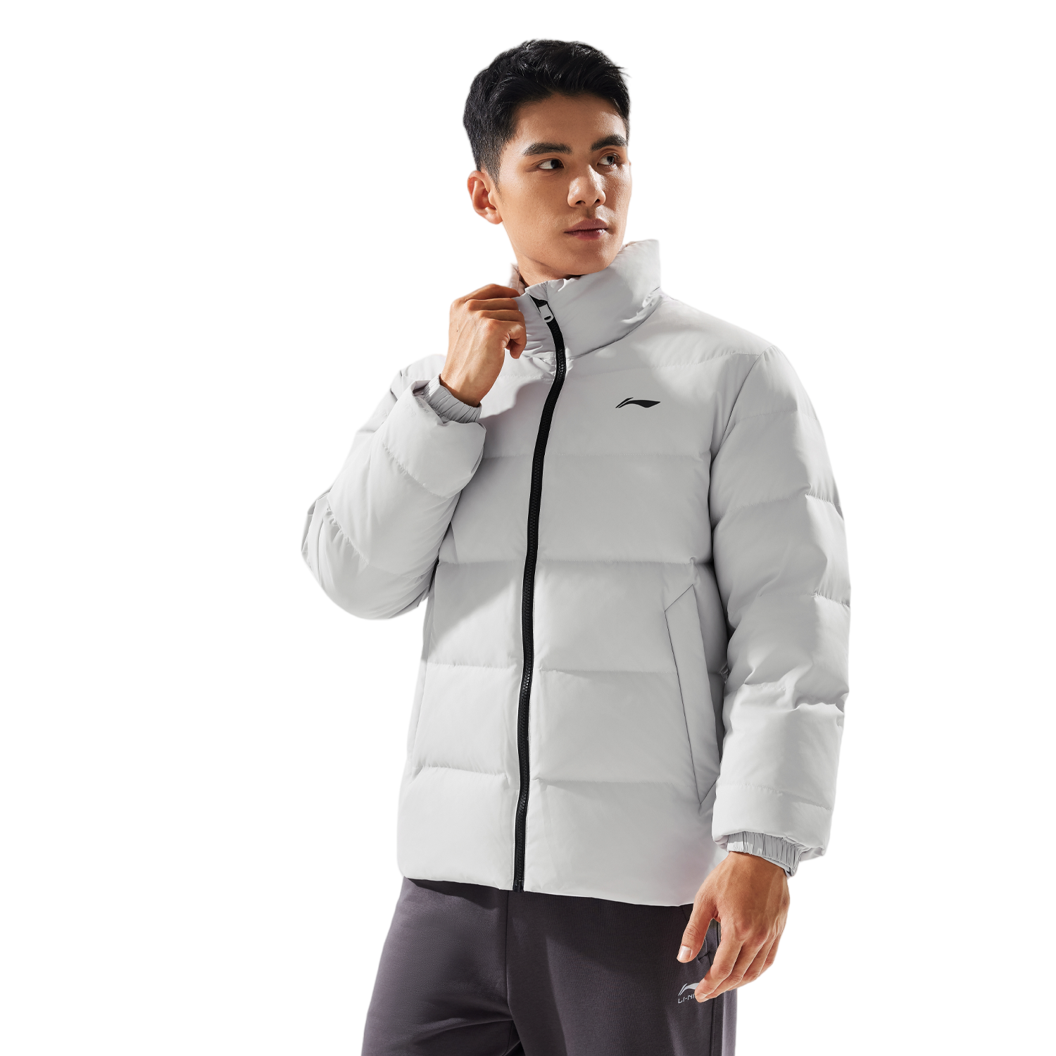 李宁男子防泼水立体裁剪鸭绒短羽绒服AYMV215