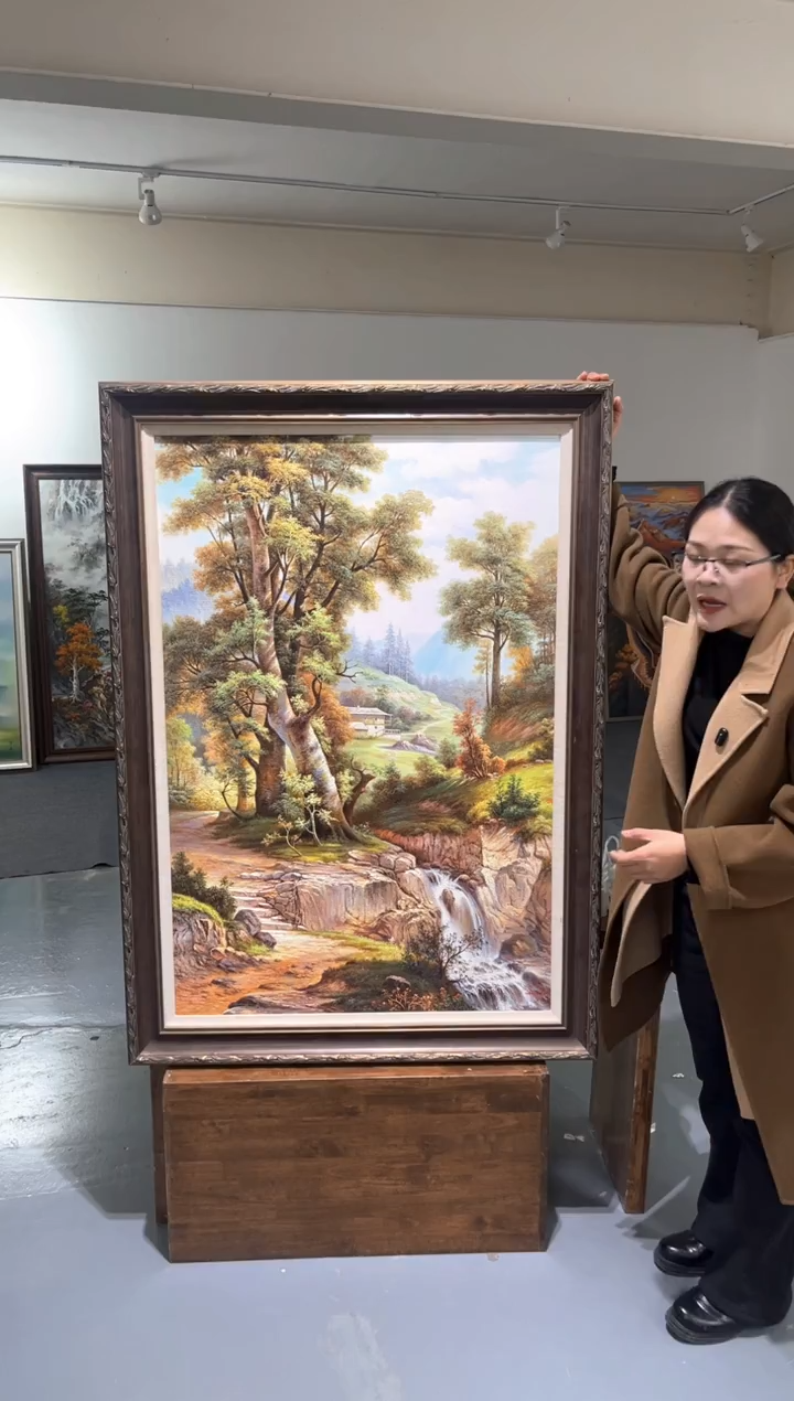 布幽静人家  青松流水  油画名师签名款高端纯手工手绘油画