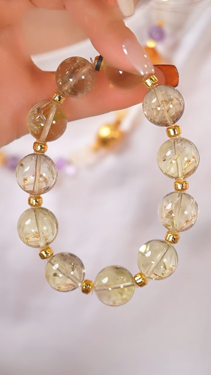 未镶嵌珠宝半成品水晶F910 黄水晶 天铁 手串