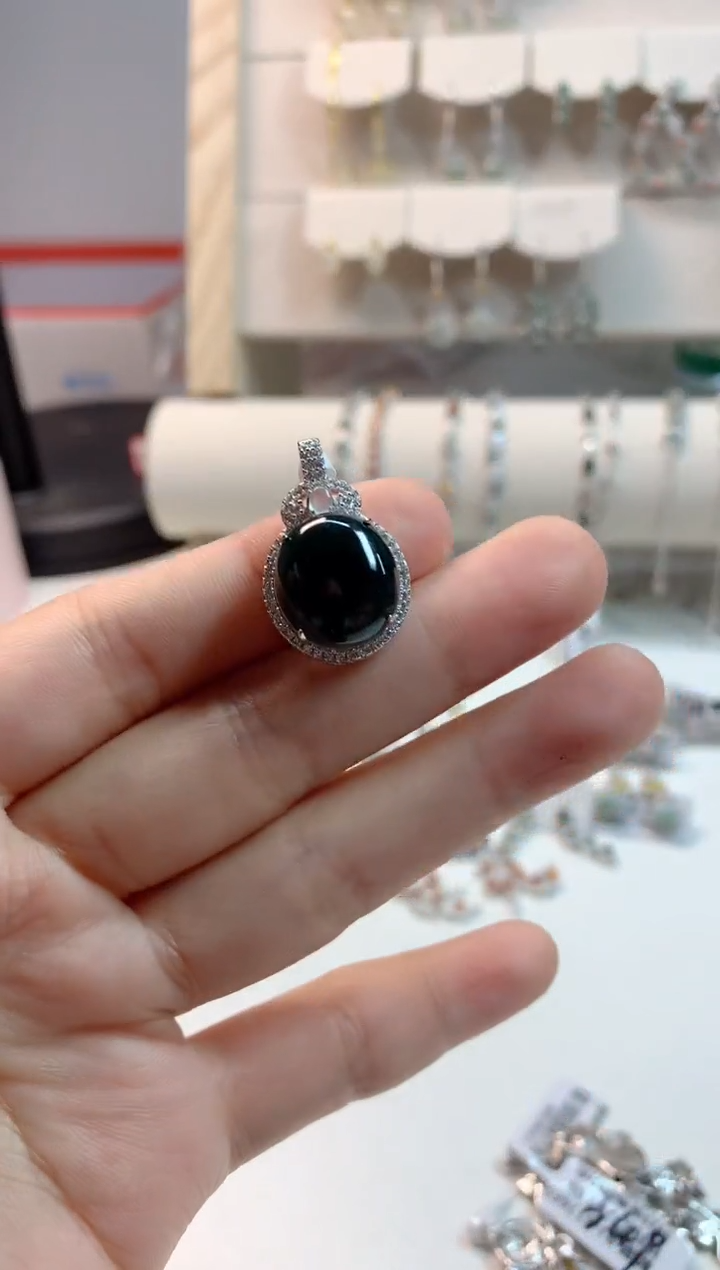 翡翠银S925镶嵌吊坠(不含链)1号