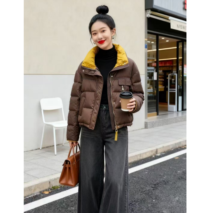 【国标羽绒服短款】倪妍裳612#时尚撞色立领羽绒服