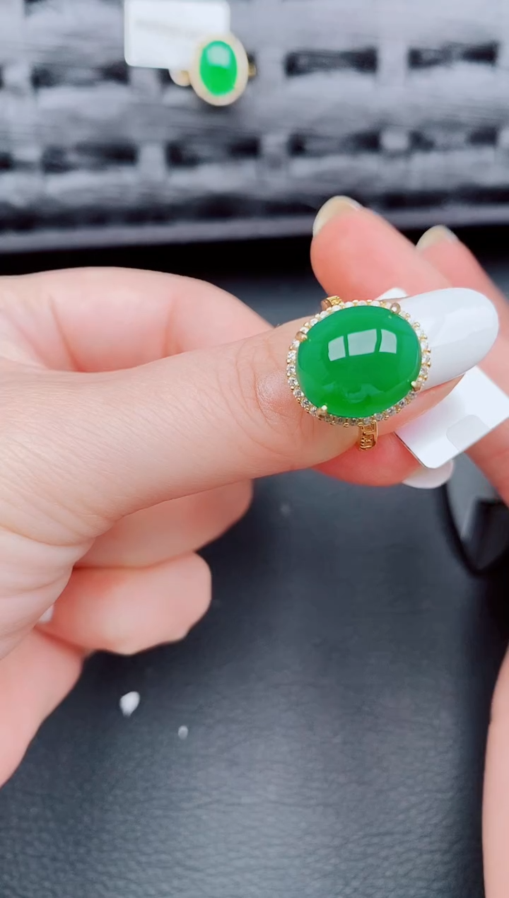 【闪购商品】翡翠戒指银S925镶嵌天然a货翡翠381