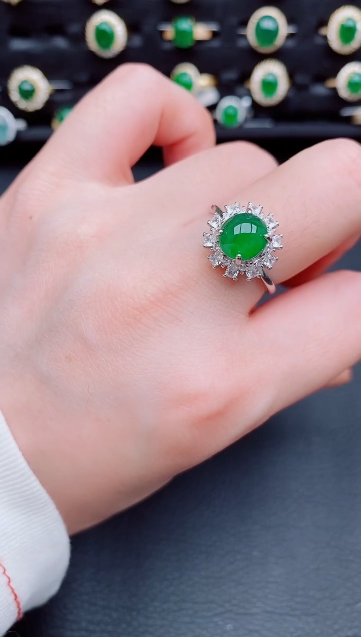 【闪购商品】翡翠戒指银S925镶嵌天然a货翡翠181