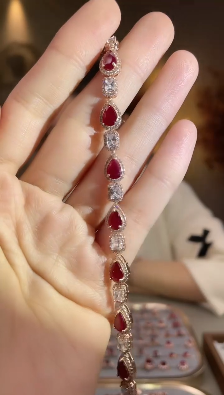 银S925镶嵌手链红宝石手链