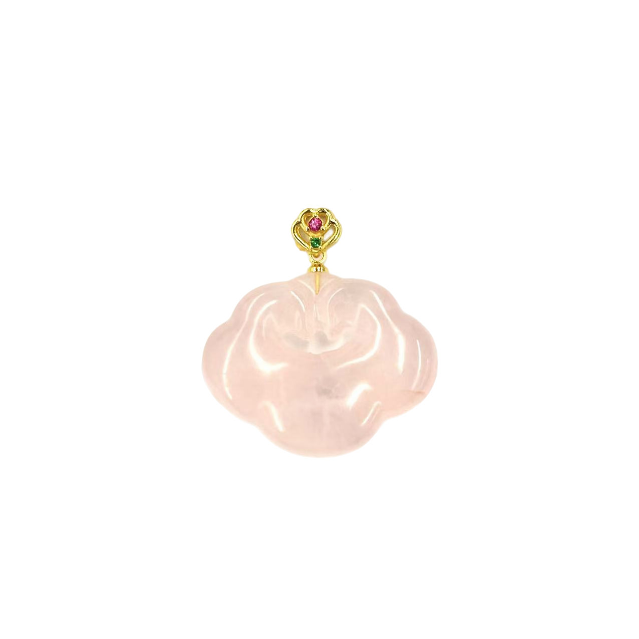 c1385-国风设计款冰花芙蓉晶粉水晶如意吊坠-赠礼盒-赠链