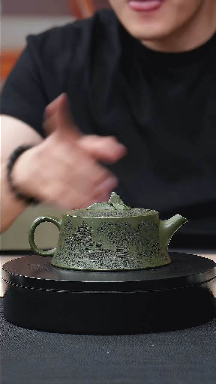 茶壶紫砂翡翠民国绿刻绘观山柱础