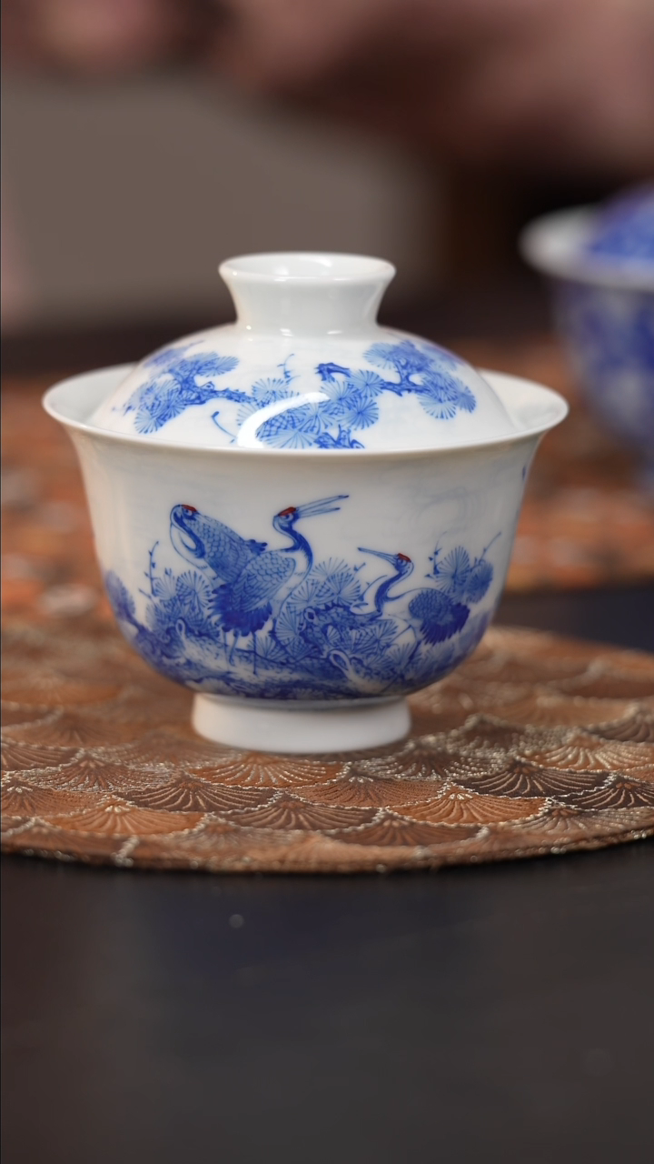 【闪购商品】杯看山柴窑青花仙鹤