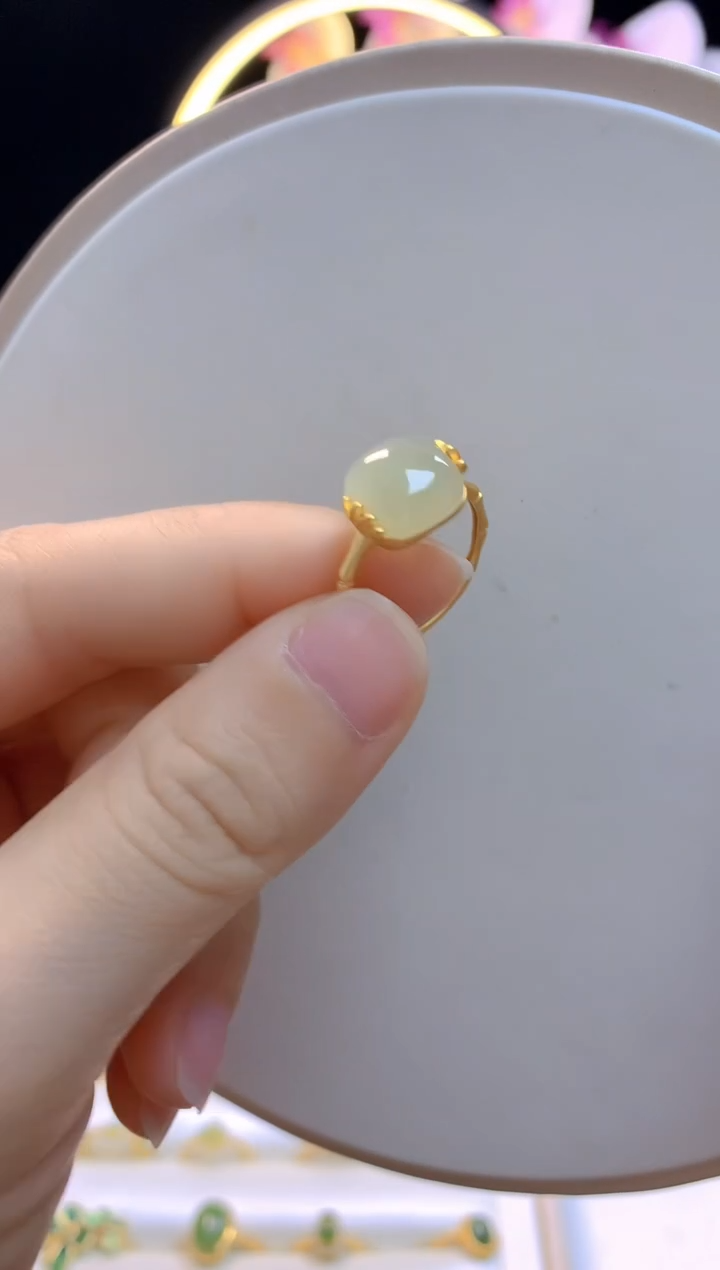 和田玉戒指银S925镶嵌竹节戒指