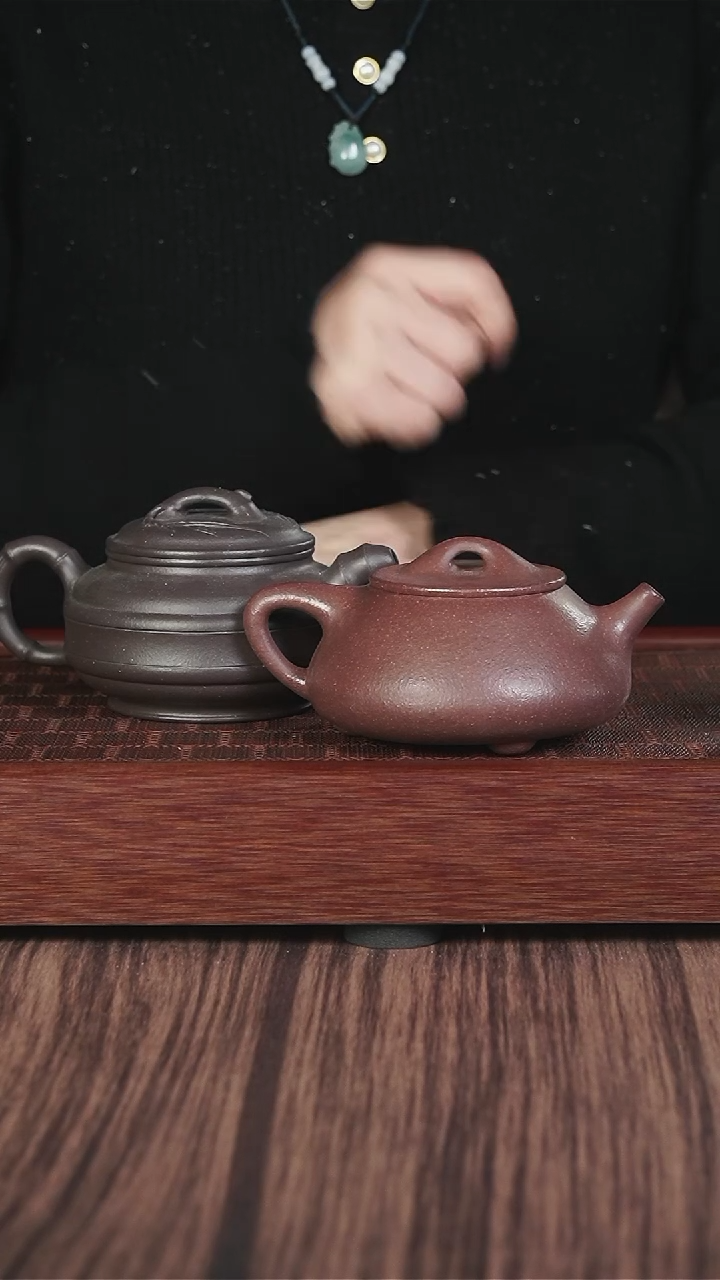 【闪购商品】紫砂茶壶高温天青双线竹鼓+千禧紫泥景舟石瓢