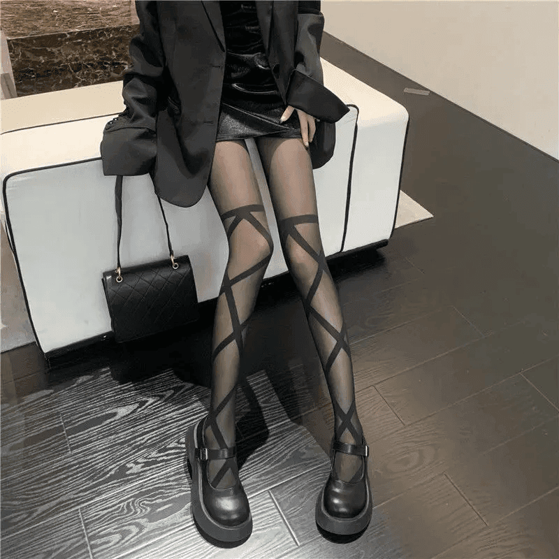 新款交叉绑带丝袜女耐穿薄款瘦腿连裤袜春夏季ins黑色丝袜ik成人