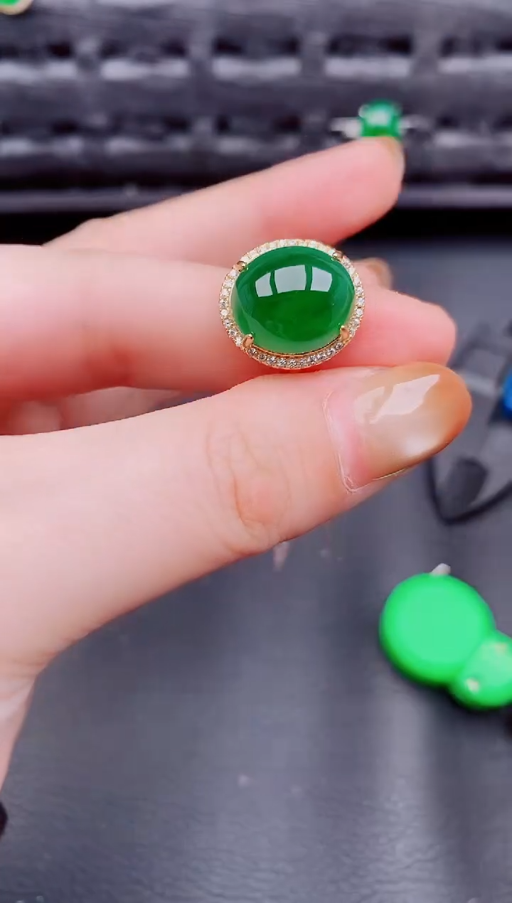 【闪购商品】翡翠戒指银S925镶嵌天然a货翡翠524