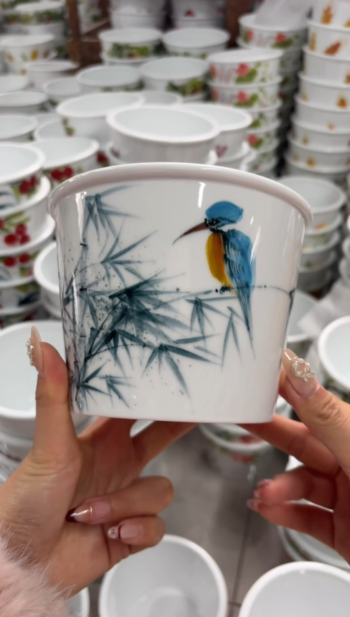 瓷片景德镇高温陶瓷食品级手绘釉中彩-泡面桶