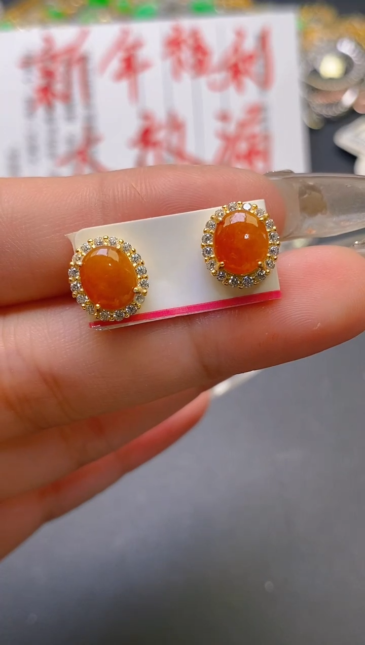 【闪购商品】翡翠耳饰银S925镶嵌天然A货翡翠1