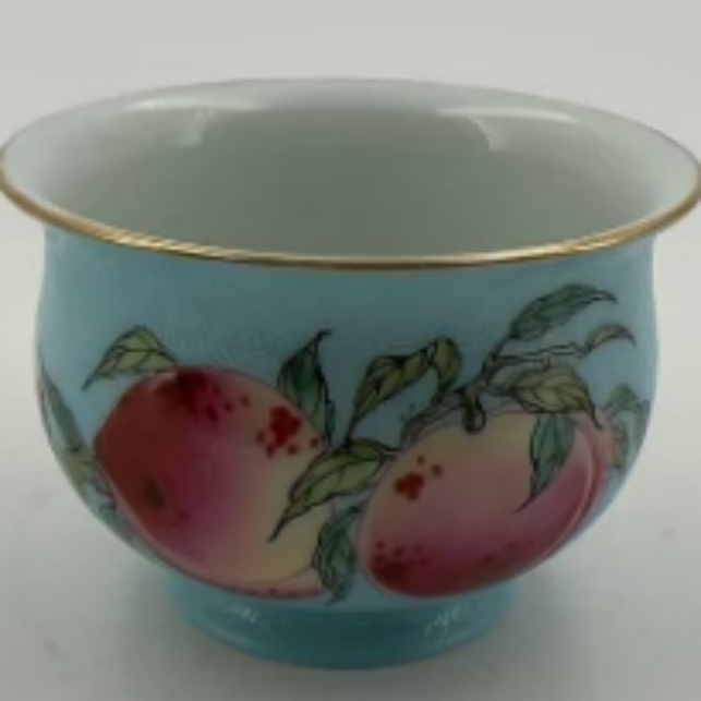 【景德】镇窑 蓝地桃子扒花炉式杯 陶瓷 zy0477