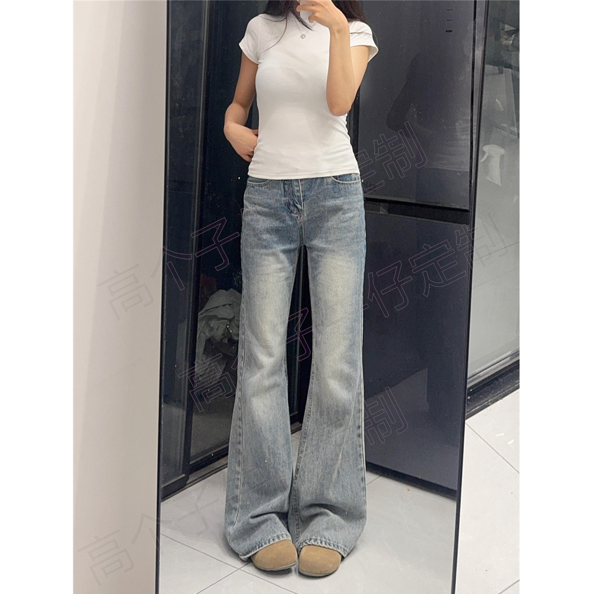 复古浅蓝不贴腿宽松微喇牛仔裤女夏季高腰显瘦设计感阔腿拖地裤