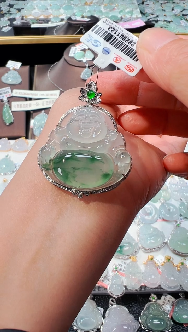 【闪购商品】翡翠吊坠(不含链)18K金镶嵌佛公吊坠1123