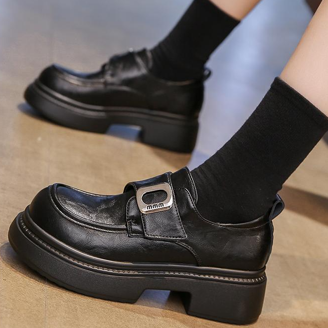真皮厚底小皮鞋2025年春新款英伦时尚百搭小个子乐福鞋魔术贴单鞋