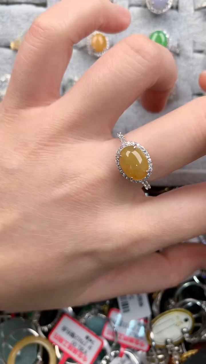 银S925镶嵌戒指翡翠555---7