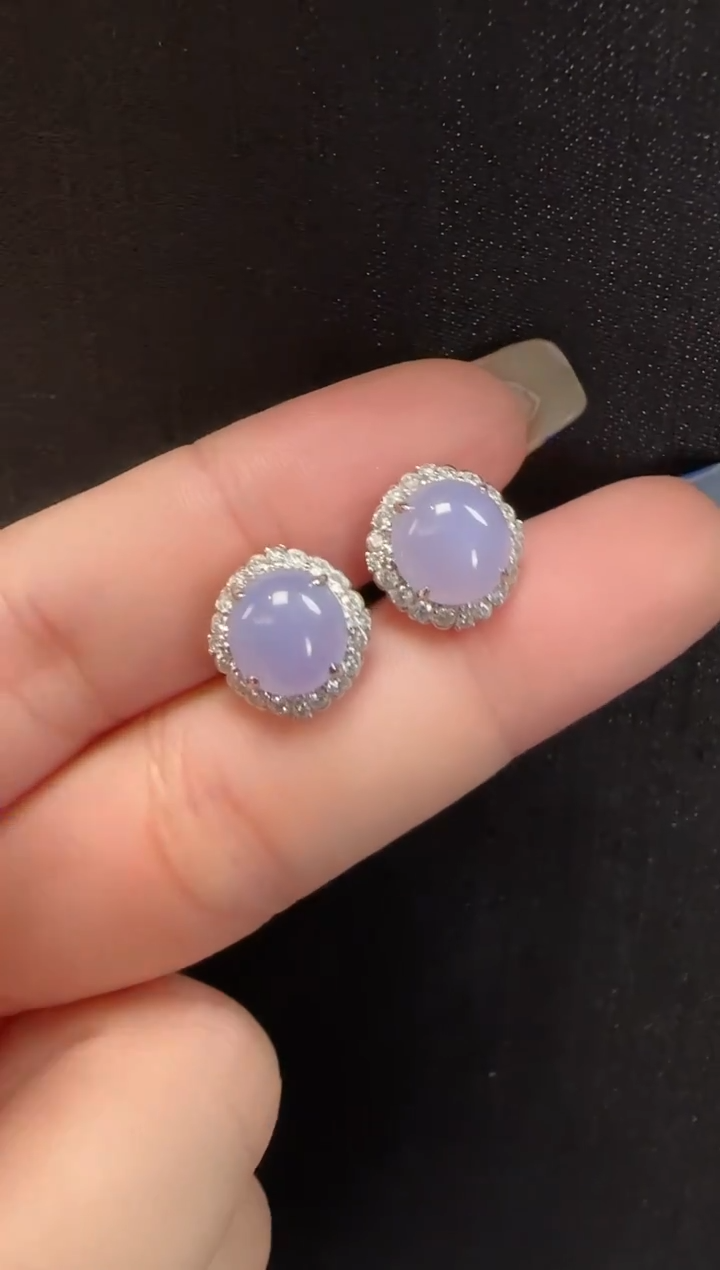 18K金镶嵌翡翠耳饰036蛋面一对