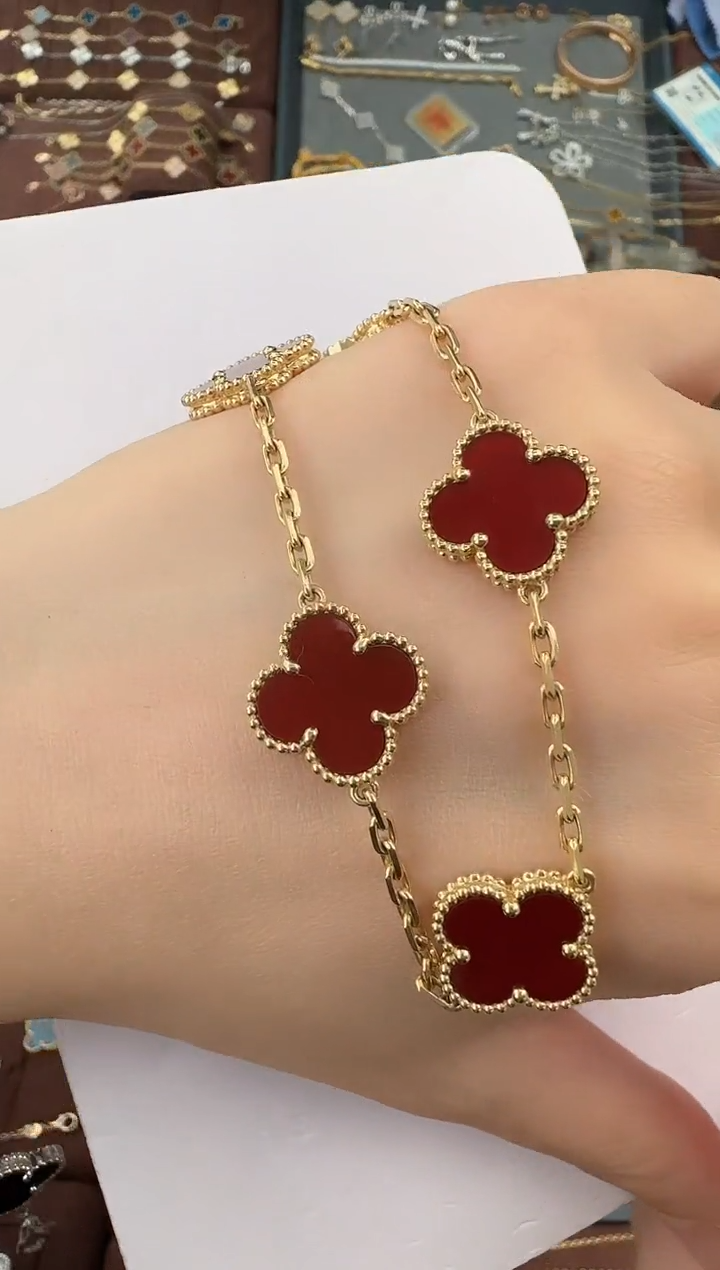 【闪购商品】玛瑙/玉髓红五花手链18K金镶嵌【高定版】11克以上