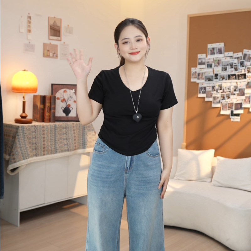 【小羊专属】2025微胖短袖遮肉T恤大码新款女