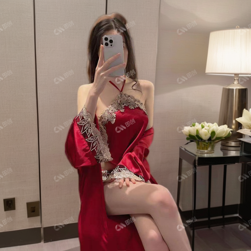 情侣性感肚兜绣花宫廷睡衣火辣睡裙吊带套蕾丝红色薄款婚礼晨袍