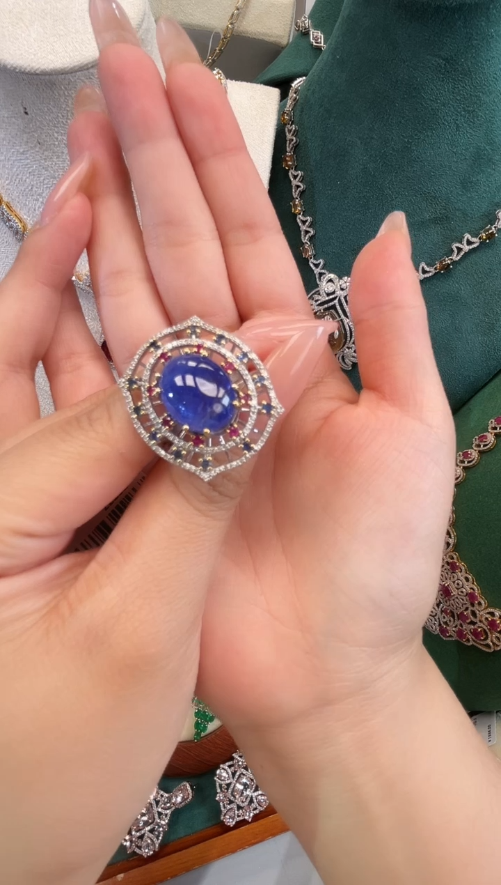 银S925镶嵌戒指坦桑石戒指