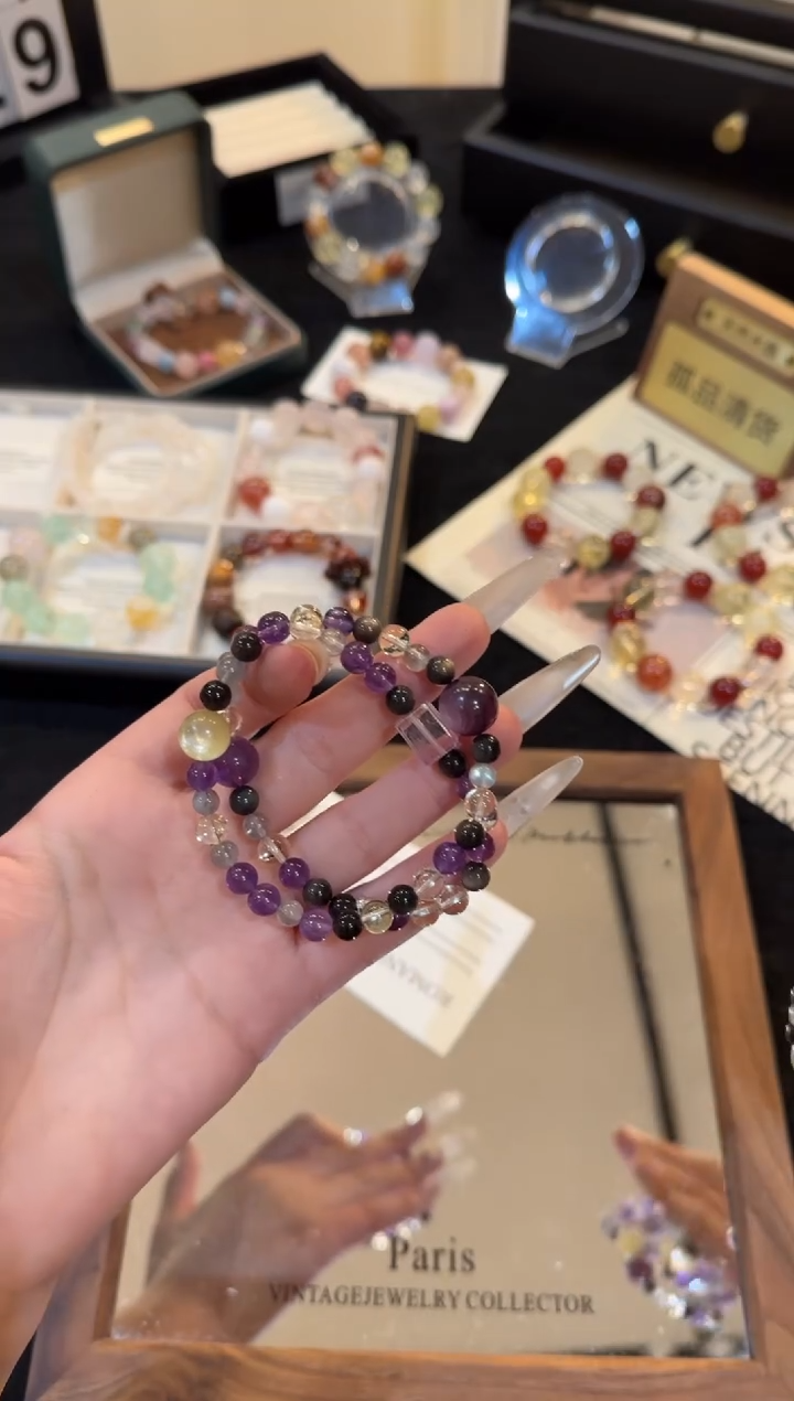 未镶嵌手链水晶紫水晶双圈F1189