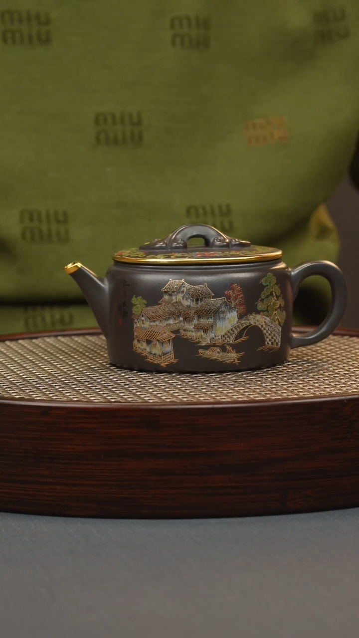 【闪购商品】紫砂茶壶石黄 汉瓦 忆江南珐琅彩