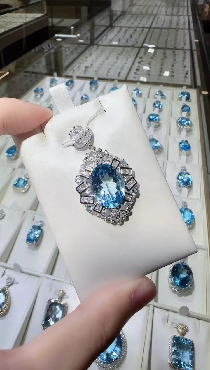 颈饰托帕石银S925镶嵌12*16mm设计款