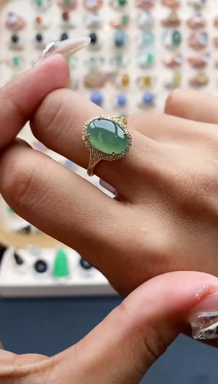 【闪购商品】翡翠戒指银S925镶嵌缅甸天然A货翡翠222  8+2