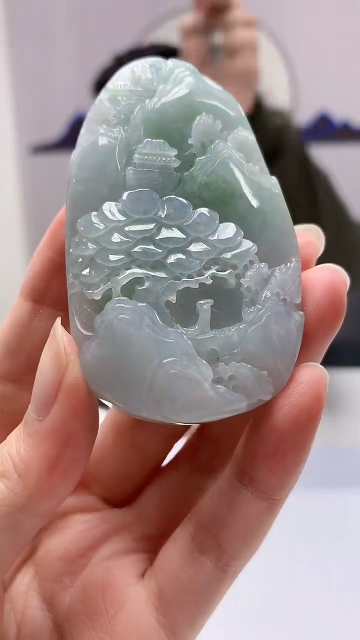 【闪购商品】定制翡翠未镶嵌5152zm-毛货挂件68山水