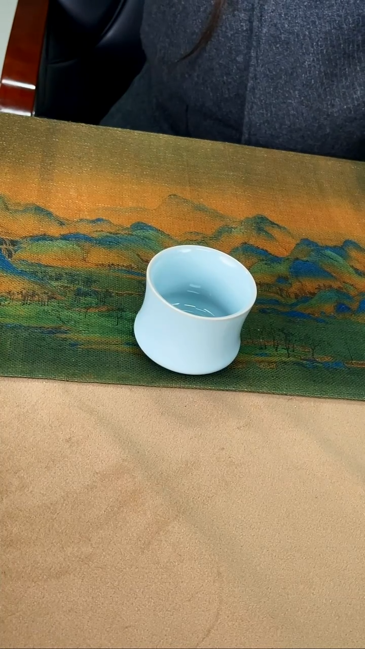 杯子瓷韩红 天青釉 束腰杯