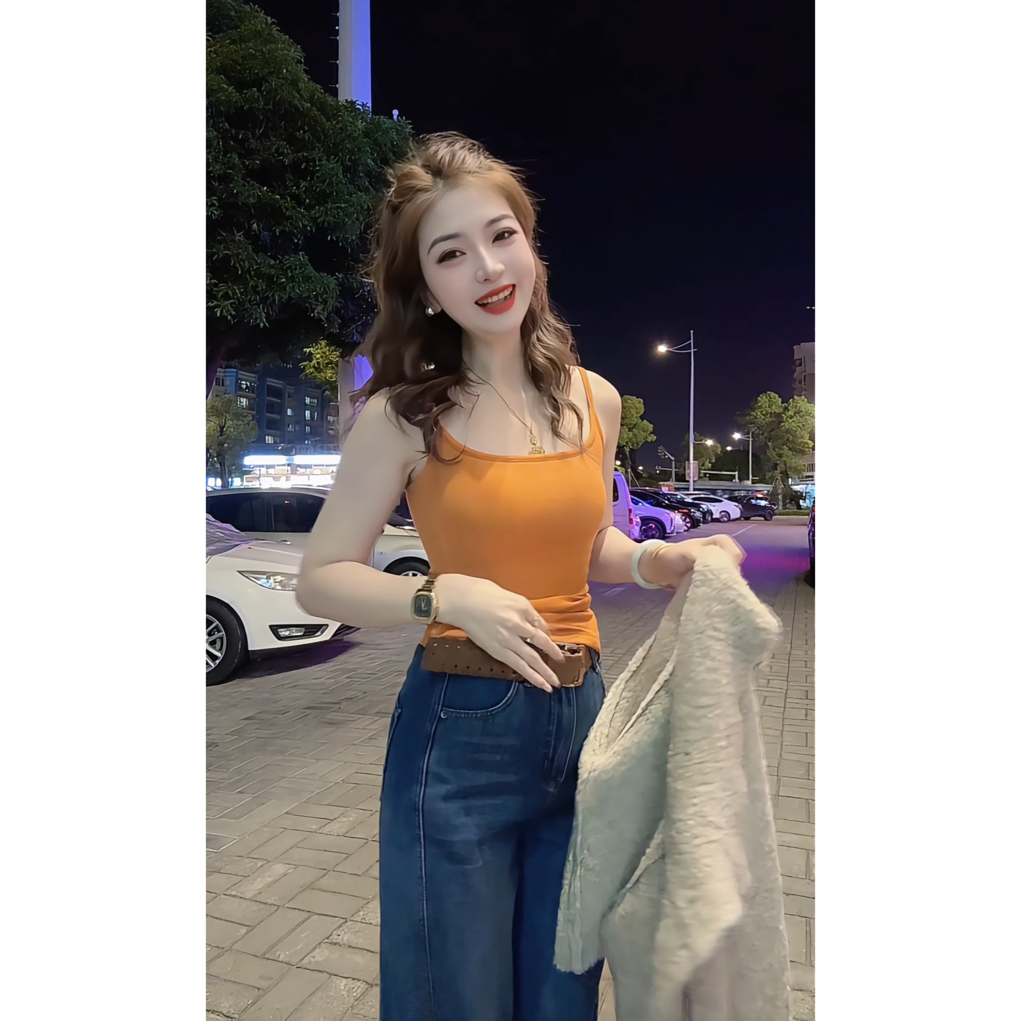 涵儿家 简约纯色德绒吊带背心