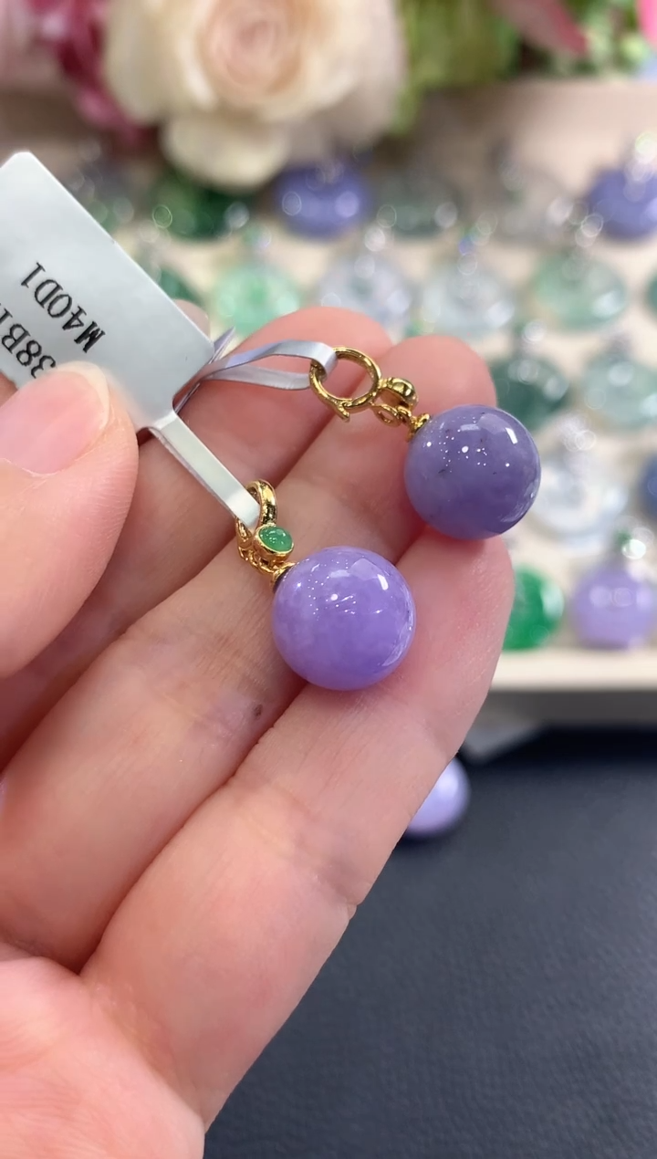 吊坠(不含链)18K金镶嵌翡翠b37紫货有色差多样性一件发货