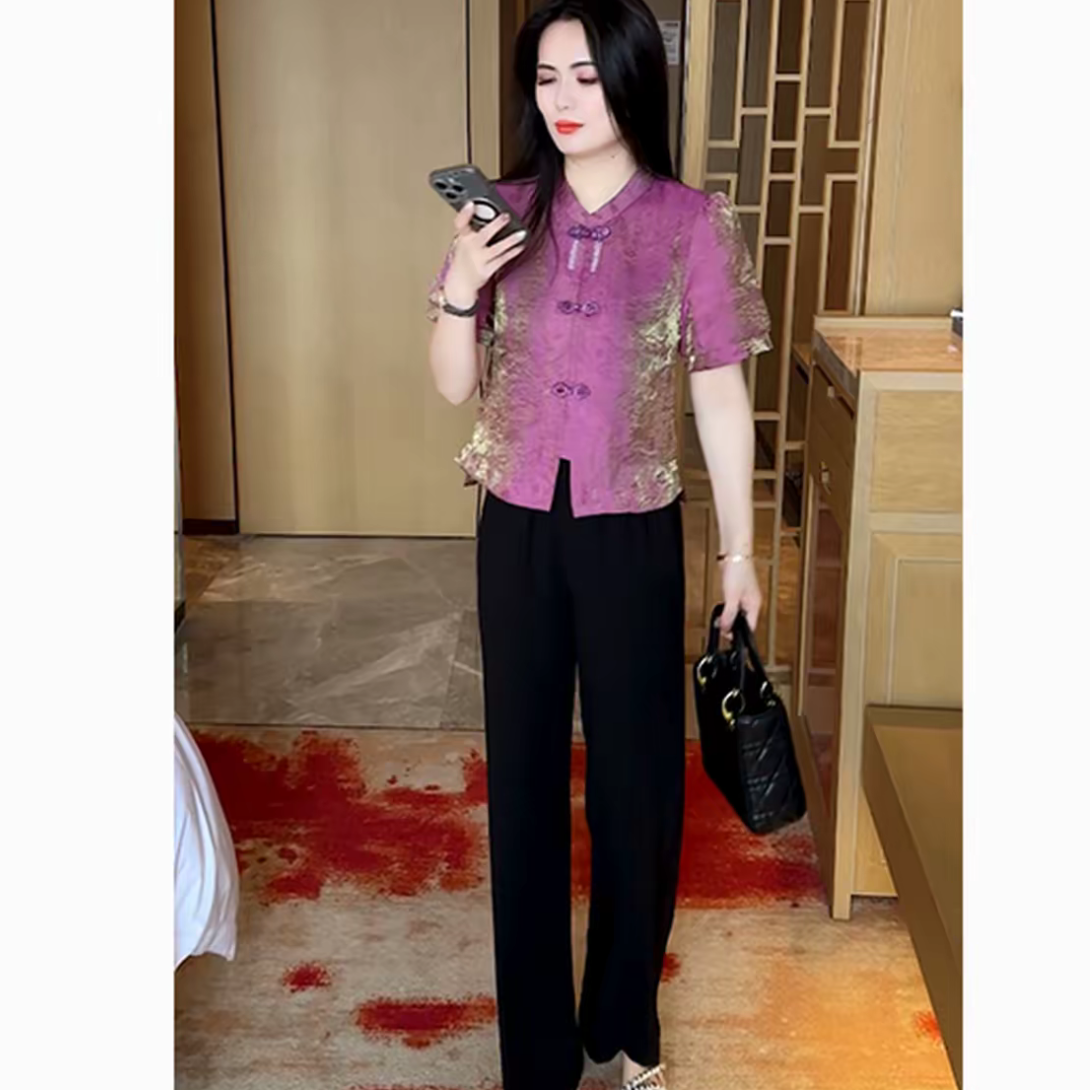 现货-运费补贴2025百搭减龄优雅时尚中式洋气夏季国风复古上衣