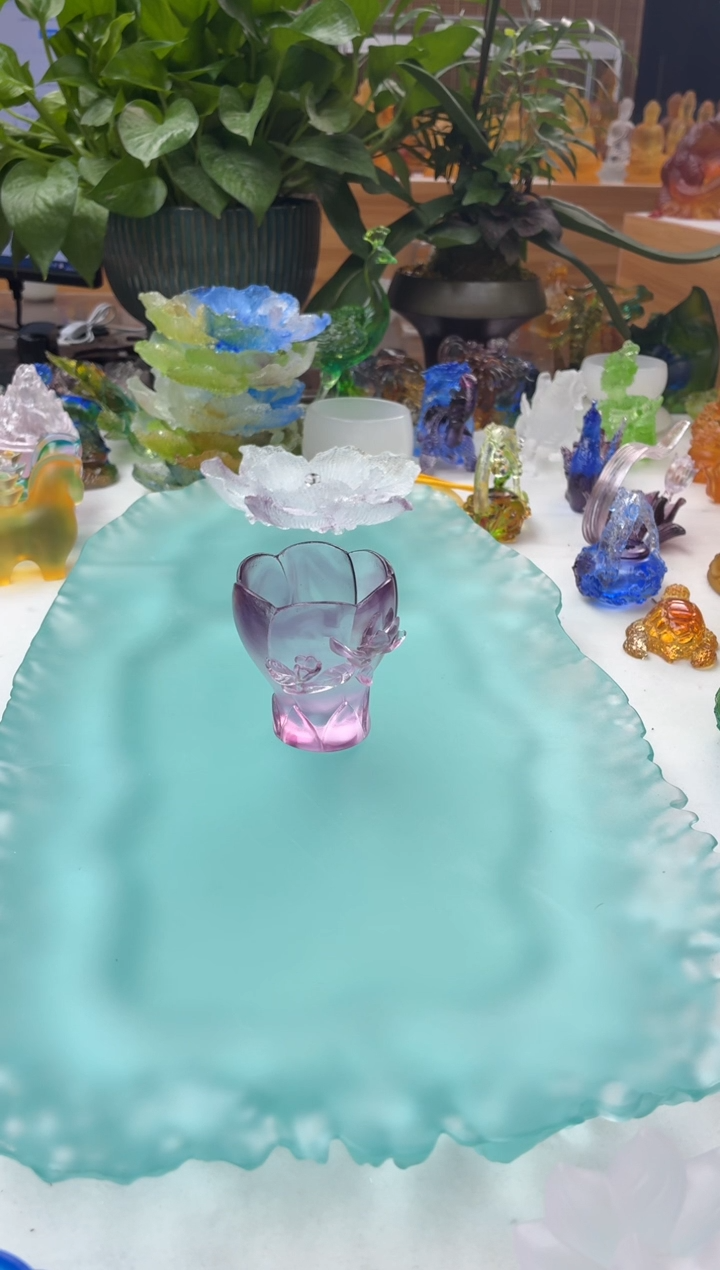 手工艺品琉璃十二花神兰花杯粉色渐变