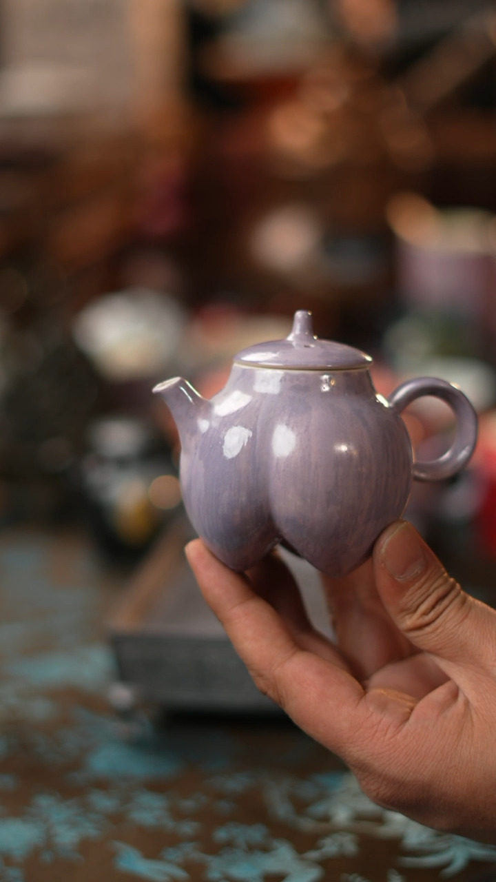 【闪购商品】香芋紫粉引泡茶壶屁桃壶