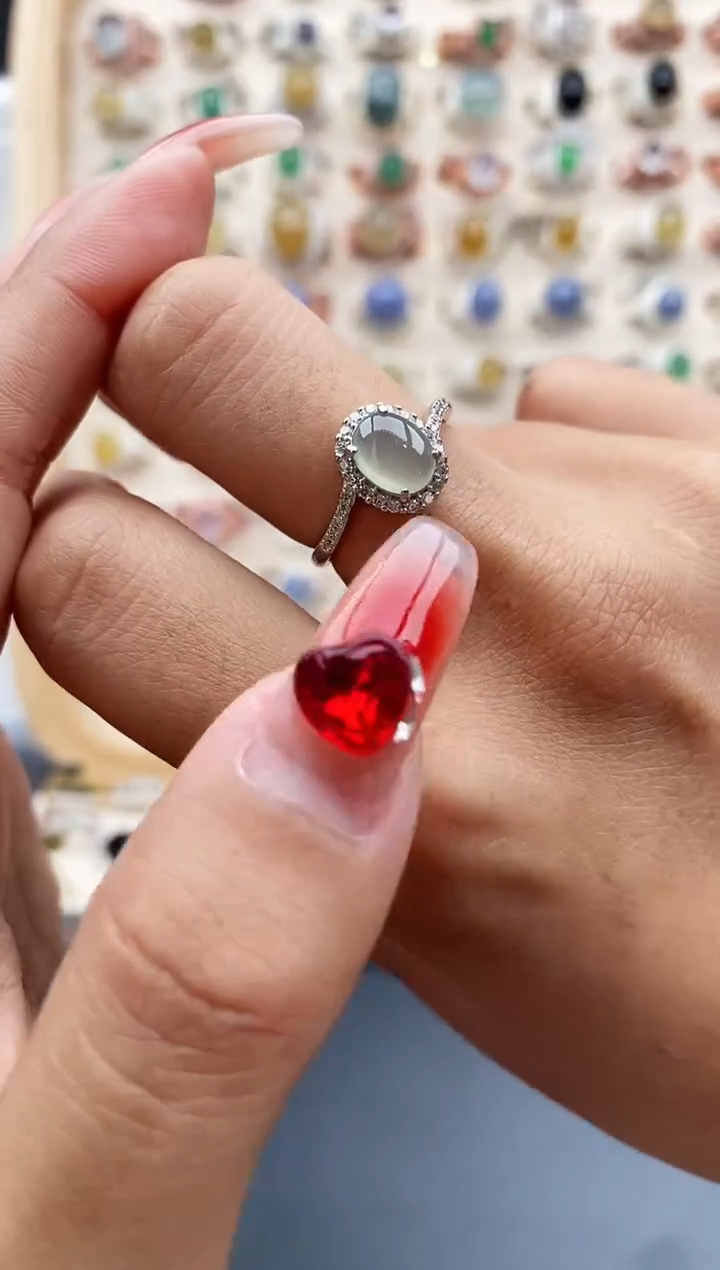 【闪购商品】翡翠戒指银S925镶嵌缅甸天然A货翡翠111  10+9