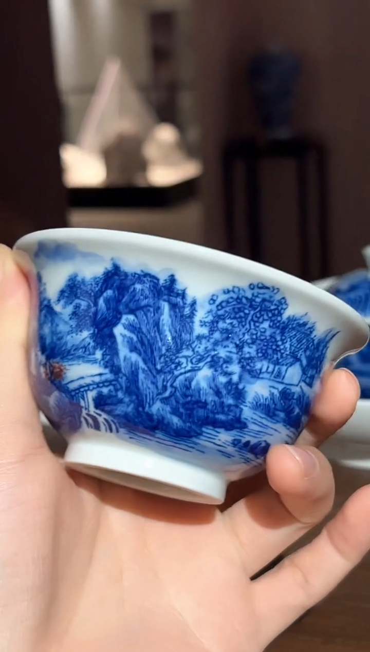 【闪购商品】杯子青花釉里红山水压手杯