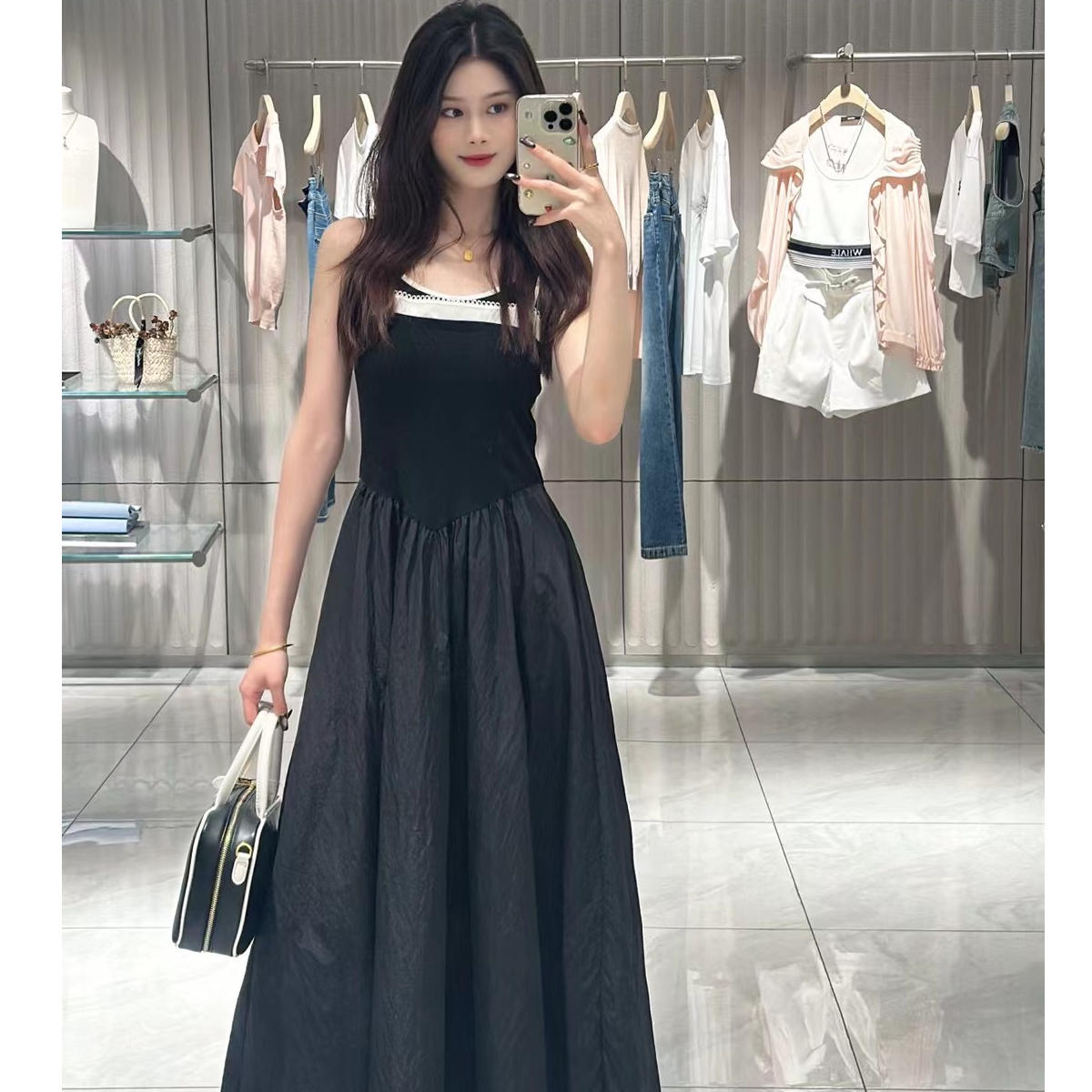 HPLY荷比俪25新款女条纹圆领修身气质浪漫通勤连衣裙HVF27751082