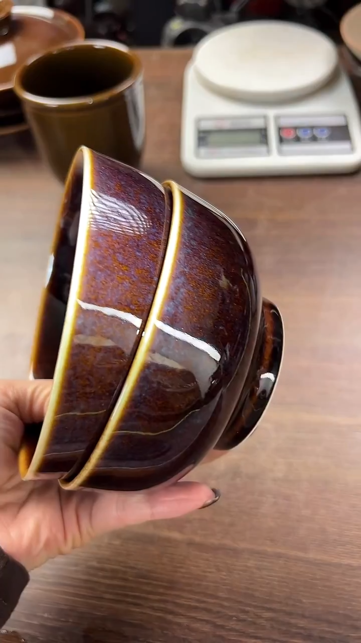 清*原矿窑变色的碗两只