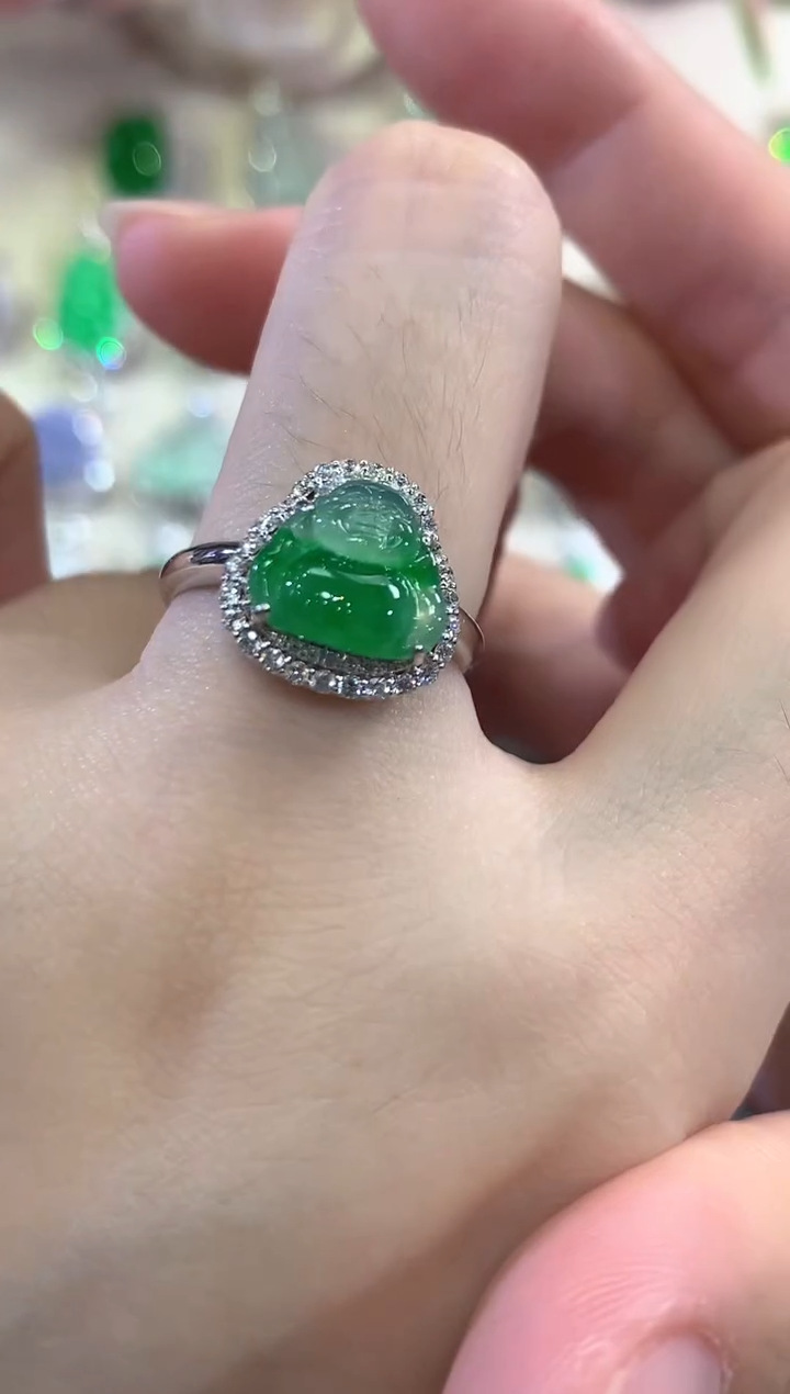 18K金镶嵌戒指翡翠春日珠宝 B100  