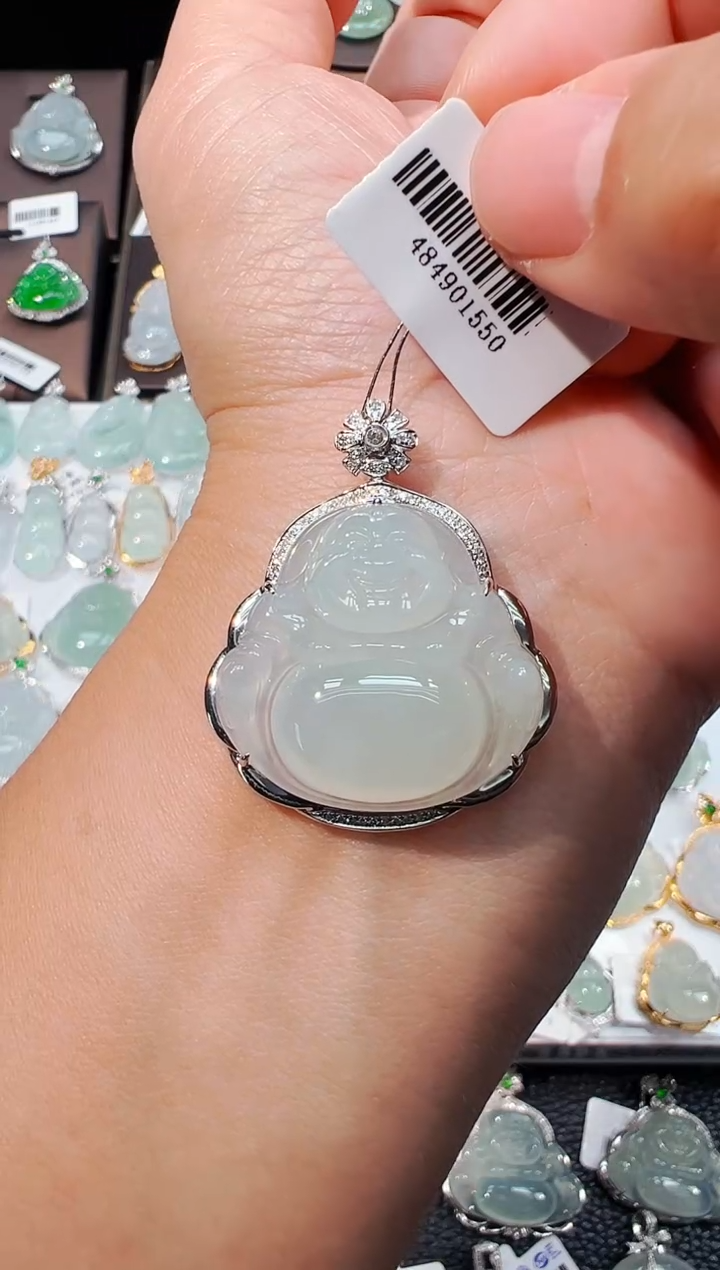 吊坠(不含链)18K金镶嵌翡翠佛公吊坠1556