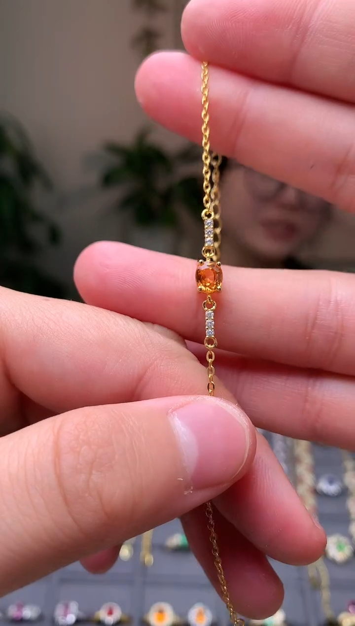 银S925镶嵌手链石榴石（芬达石）手链