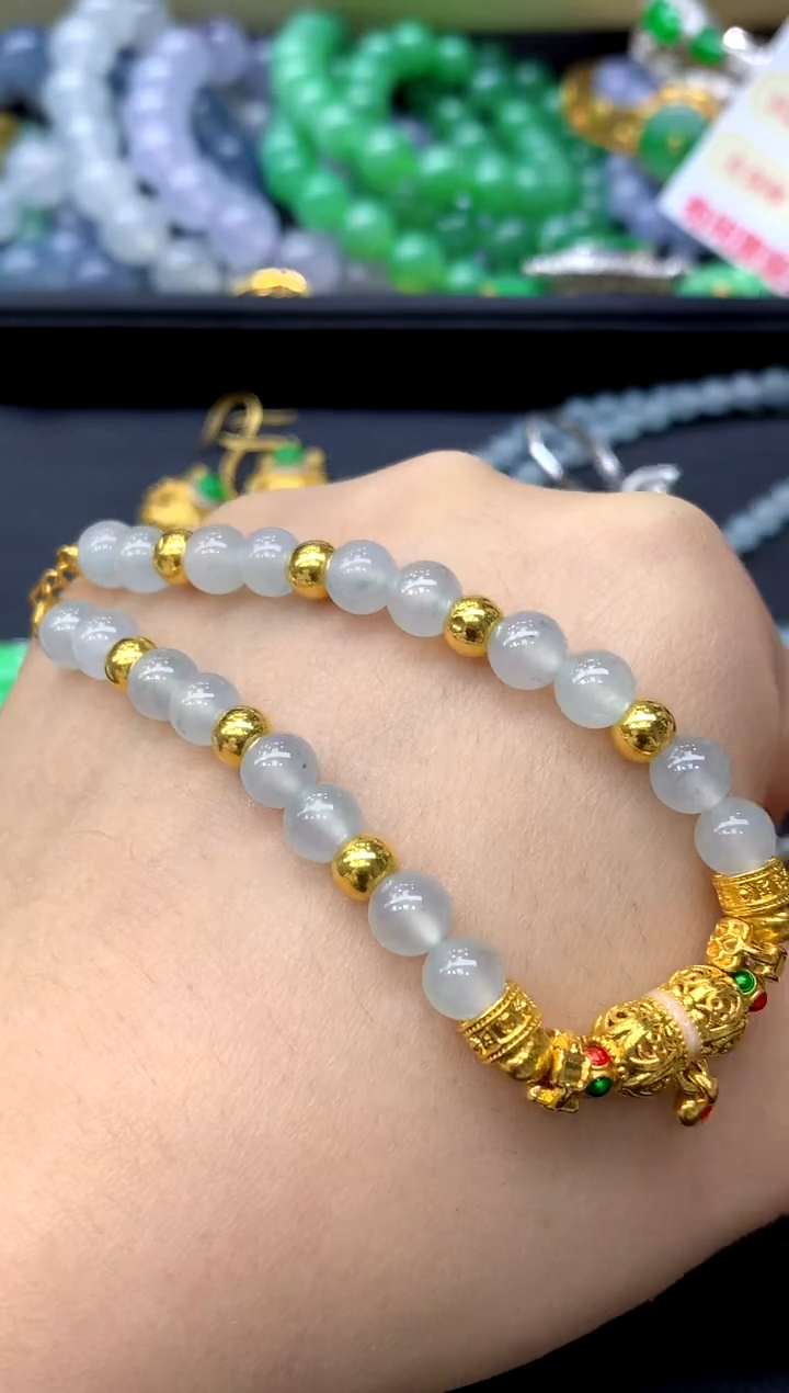 足金镶嵌手链翡翠479-中国好珍宝