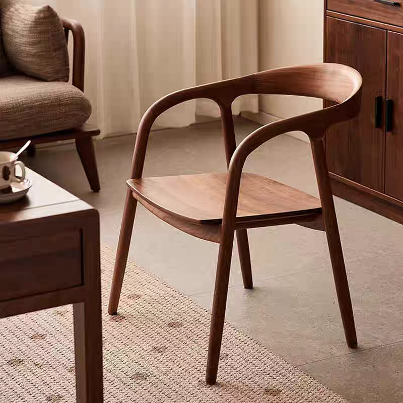 北美黑胡桃椅子牙科圆桌靠背椅家用客厅椅实木靠背餐椅主人椅