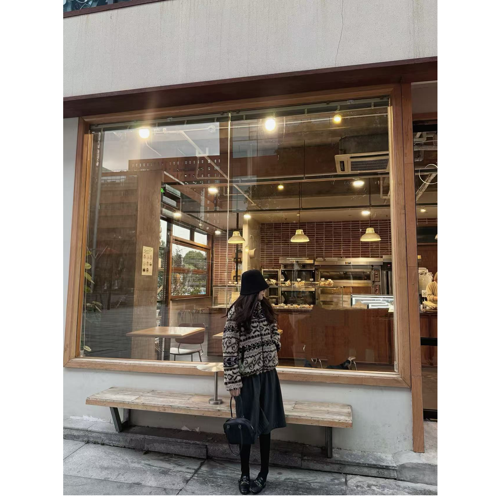 842~热奶茶～费尔岛对条重工复古羊羔毛加绒加厚保暖外套冬女