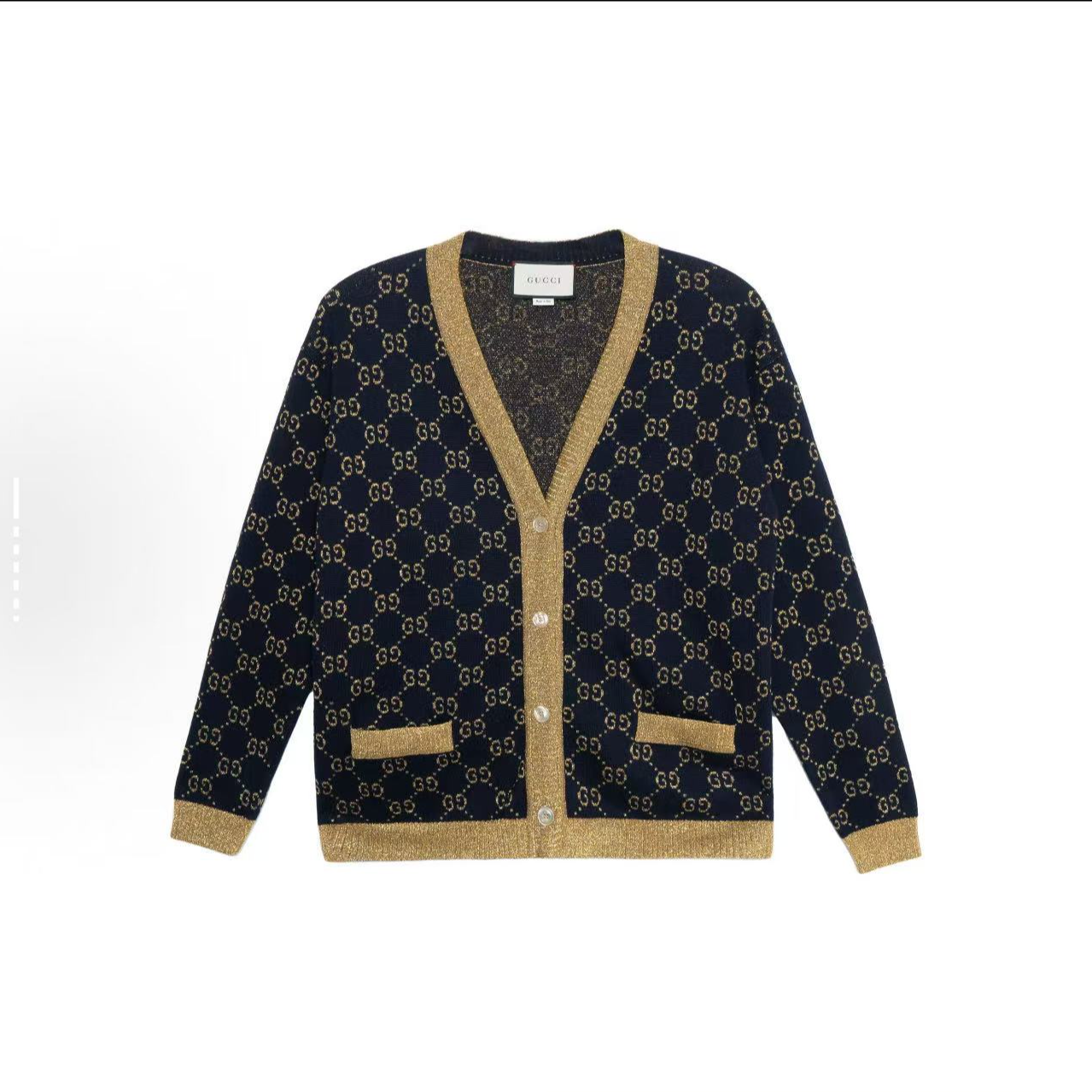 GUCCI古驰 Logo单排扣长袖针织衫 女款深蓝色529193-X9W83